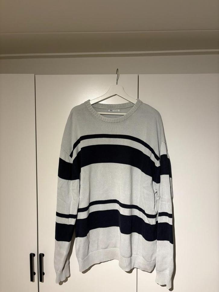 Zara Heren Trui (XL) - Wit/Blauw Gestreept, Kleding | Heren, Truien en Vesten, Zo goed als nieuw, Maat 56/58 (XL), Blauw, Ophalen of Verzenden