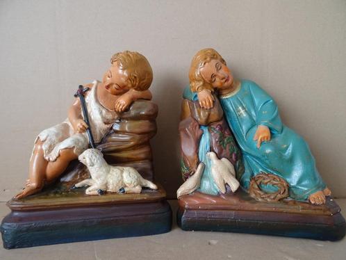 Antieke beelden Jezus en Johannes Jezus en Sint Janneke 1900, Antiek en Kunst, Antiek | Religie, Ophalen of Verzenden