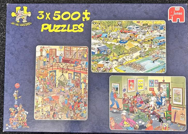 Jan van Haasteren 3x500 puzzels VERHUIZING CAMPING TANDARTS, Hobby en Vrije tijd, Denksport en Puzzels, Zo goed als nieuw, Legpuzzel