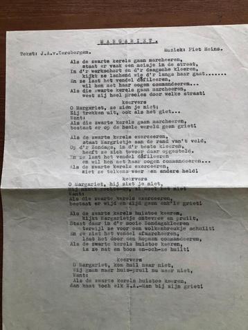 NSB/WA. Het lied' Margriet. ', getypt. Tekst J.A. van Kers- beschikbaar voor biedingen