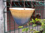 Vintage hang bloempot blauw/geel, Rond, Ophalen of Verzenden, Aardewerk, Minder dan 40 cm
