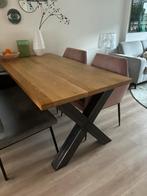 Massief eikenhouten tafel met stalen x poten 180x90 cm, 150 tot 200 cm, Rechthoekig, Ophalen of Verzenden, Zo goed als nieuw