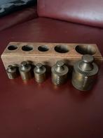 Blok met 5 koperen geijkte gewichten, Antiek en Kunst, Ophalen of Verzenden
