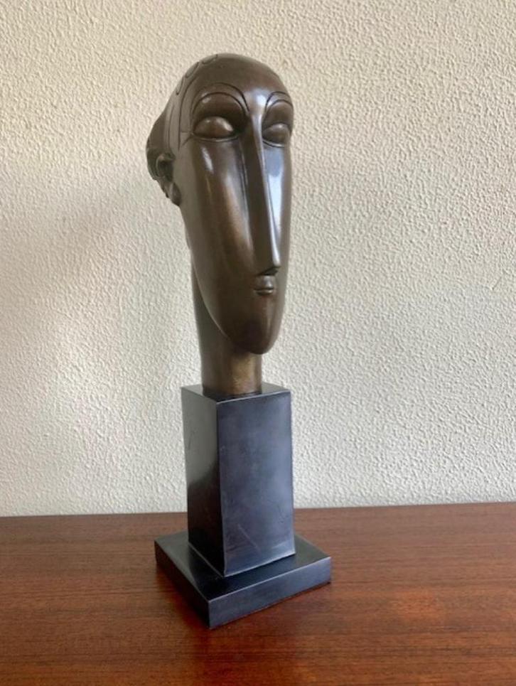 Bronzen Beeld  Modigliani Tête de Femme Hoofd Vrouw, Antiek en Kunst, Kunst | Beelden en Houtsnijwerken, Ophalen of Verzenden