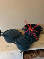 2 emaille pannen donker blauw, Ophalen of Verzenden, Gebruikt, Overige materialen, Koekenpan of Braadpan