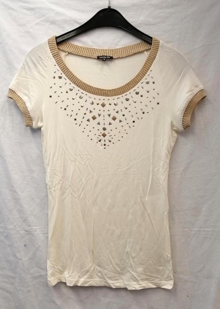 Caroline Biss room wit shirt + gouden randen/studs S 46186, Kleding | Dames, T-shirts, Zo goed als nieuw, Maat 36 (S), Wit, Korte mouw