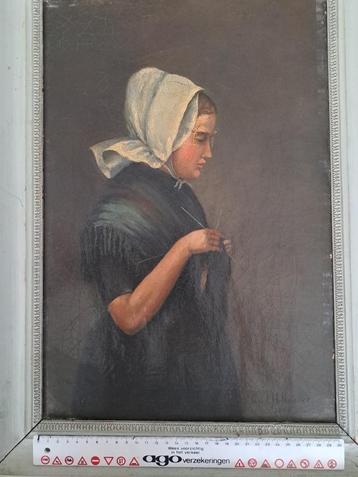 Zeeuws meisje, vrouw in klederdracht Schilderij 1901 jaartal beschikbaar voor biedingen