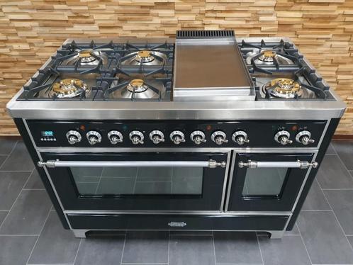Luxe Fornuis Boretti Majestic 120cm hoogglans zwart rvs, Witgoed en Apparatuur, Fornuizen, Zo goed als nieuw, Vrijstaand, Gas
