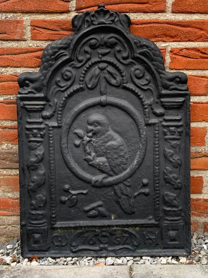 Haardplaat " Papegaai ", Antiek en Kunst, Curiosa en Brocante, Ophalen