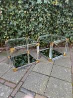 Hollywood Regency Bijzettafels Plexiglas, Glas, Messing 80s, Huis en Inrichting, Tafels | Bijzettafels, Ophalen, Minder dan 45 cm