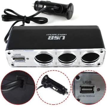 12V / 24V 3-weg Triple Sockets USB auto sigarettenaansteker beschikbaar voor biedingen