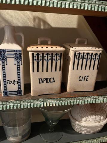 Antieke Keramische Potten en Kruik Setje - Tapioca, Cafe, Az beschikbaar voor biedingen
