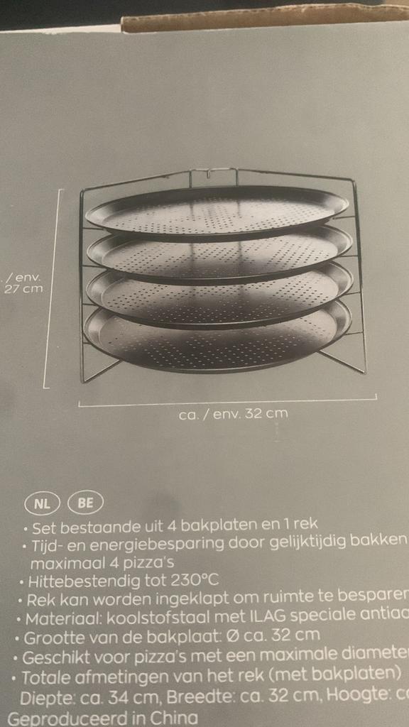 Pizza Bakplaten Set met Rek - Voor 4 Pizza's, Antiek en Kunst, Antiek | Keukenbenodigdheden, Ophalen of Verzenden
