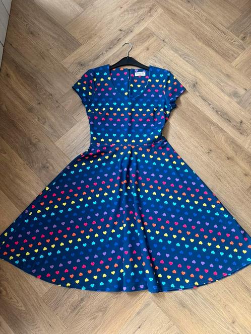 Topvintage jurk hartjes als nieuw! maat l ofwel 12 40, Kleding | Dames, Jurken, Zo goed als nieuw, Maat 42/44 (L), Blauw, Onder de knie