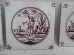 DRIE Delftse tegel uit 18e eeuw mangaan, Antiek en Kunst, Ophalen of Verzenden