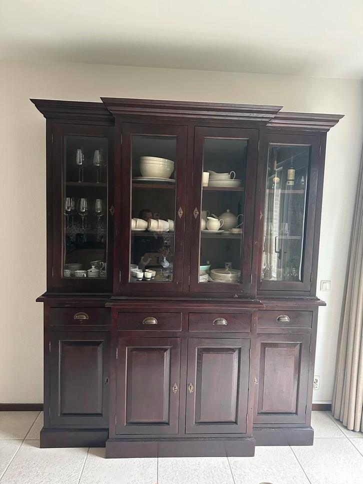 Antieke buffetkast met glazen deuren, Huis en Inrichting, Kasten | Buffetkasten, Gebruikt, 200 cm of meer, 150 tot 200 cm, 50 tot 75 cm