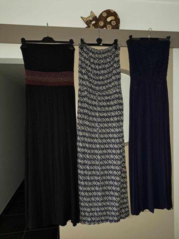 3 x maxi jurk, mt m en L, zonnejurk, schoudervrij, strapless