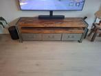 Industrieel TV-meubel van robuust scheepshout / teakhout, Ophalen, 100 tot 150 cm, Industrieel modern, Zo goed als nieuw