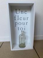 Z g a nieuw: vaas in wit kistje + tekst: une fleur pour toi, Huis en Inrichting, Wit, Nieuw, Ophalen of Verzenden, Glas