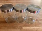 Set: 3 glazen voorraadbussen, Ophalen of Verzenden, Zo goed als nieuw, Glas, Pot, Bus of Blik