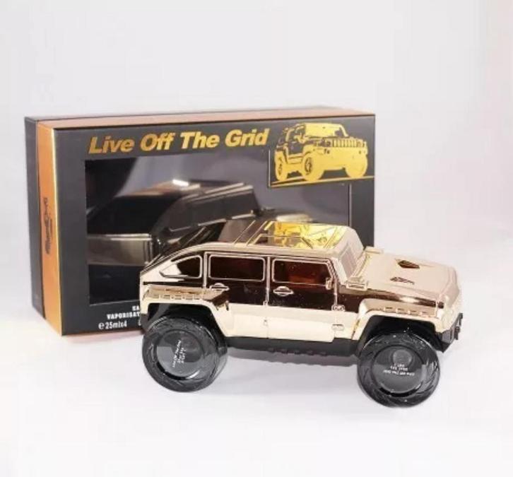 Live Off The Grid Eau de Toilette Gouden Auto Hummer Flacon, Verzamelen, Parfumverzamelingen, Zo goed als nieuw, Parfumfles, Verzenden