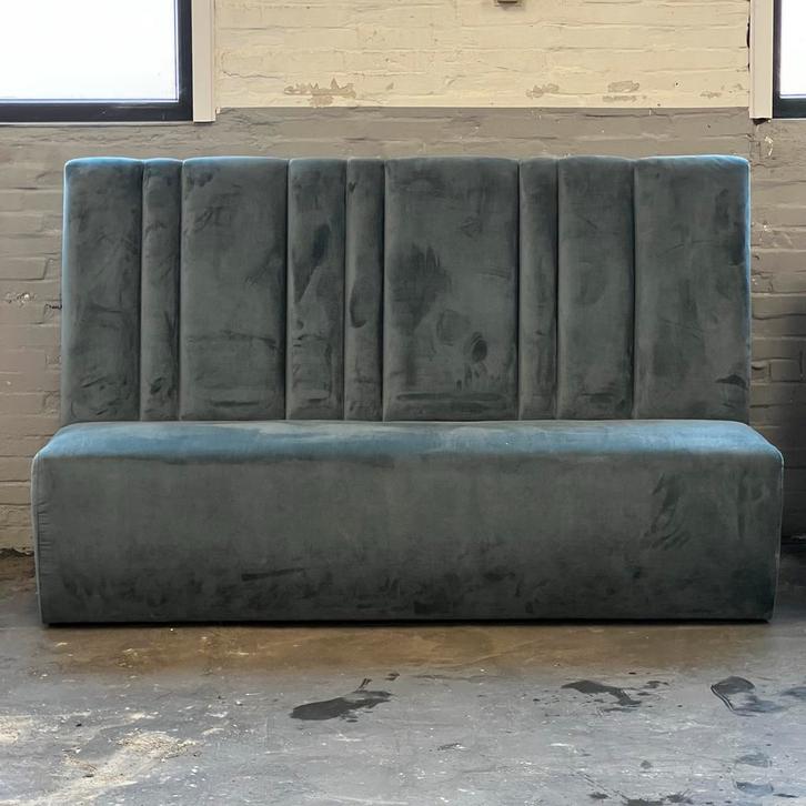 Blauwe Velours Eetkamerbank - 180cm, Huis en Inrichting, Banken | Bankstellen, Zo goed als nieuw, Rechte bank, Driepersoons, 150 tot 200 cm