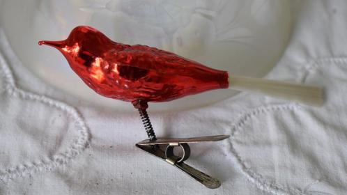 oude kerstbal rood vogeltje op clip, Diversen, Kerst, Gebruikt, Ophalen of Verzenden