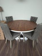 Eettafel met 4 stoelen - Teakhout Tafel - 149cm diameter, Huis en Inrichting, Tafels | Eettafels, Ophalen of Verzenden, Zo goed als nieuw