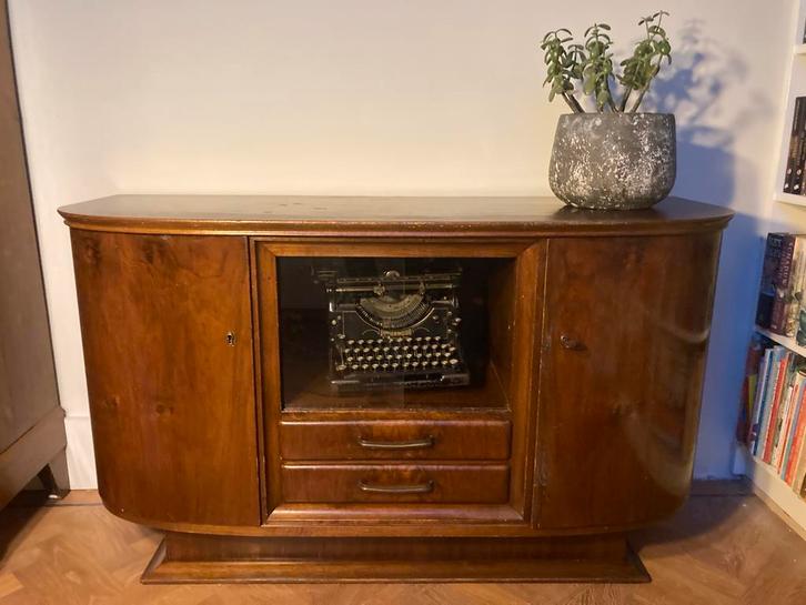 Mooie art deco dressoir, antiek met lades en vitrine, Huis en Inrichting, Kasten | Dressoirs, Gebruikt, 100 tot 150 cm, 25 tot 50 cm