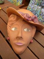 oud vrouwenmasker wandmasker terra cotta, Ophalen of Verzenden