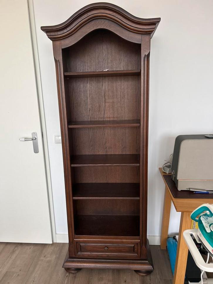 Houten boekenkast met lade, Huis en Inrichting, Kasten | Boekenkasten, Gebruikt, Minder dan 50 cm, 200 cm of meer, 25 tot 50 cm