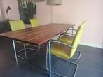 Houten design eettafel van Harvink met leren stoelen., Huis en Inrichting, Tafels | Eettafels, Ophalen, Gebruikt, Design, 200 cm of meer