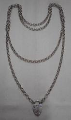 Zilveren hele lange jasseron ketting met hangslot nr.1687, Sieraden, Tassen en Uiterlijk, Antieke sieraden, Verzenden, Zilver