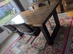 Massieve houten eettafel met 4 stoelen, Ophalen, Gebruikt, 50 tot 100 cm, Metaal