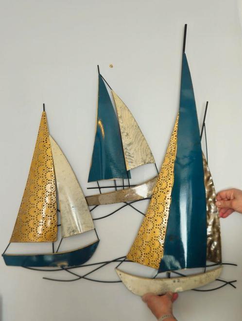Metalen wand decoratie boten, Huis en Inrichting, Lampen | Hanglampen, Zo goed als nieuw, 75 cm of meer, Metaal, Ophalen of Verzenden