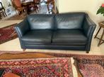 blauw leren tweezits bankstel, Huis en Inrichting, Banken | Bankstellen, Ophalen, Gebruikt, Minder dan 75 cm, 150 tot 200 cm