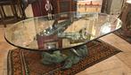 Gesigneerde bronzen salontafel met 2 dolfijnen beelden uniek, Antiek en Kunst, Antiek | Meubels | Tafels, Ophalen of Verzenden