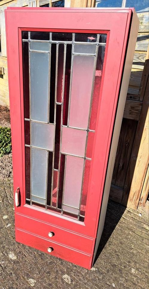 PROJECT kast glas in lood deur en lades oud keukenkastje, Huis en Inrichting, Kasten | Vitrinekasten, Zo goed als nieuw, 100 tot 150 cm