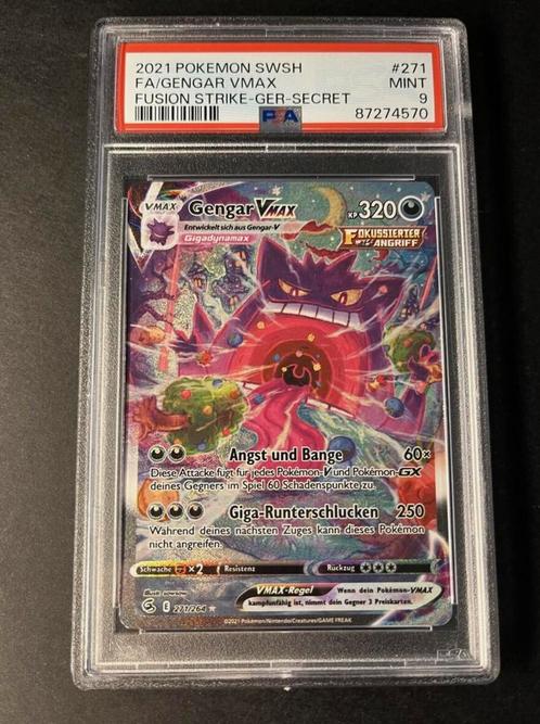 Gengar VMAX Fusion Strike Alt Art 271/264 PSA - 9, Hobby en Vrije tijd, Verzamelkaartspellen | Pokémon, Zo goed als nieuw, Losse kaart