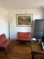 Twee design leren bankjes op wielen in goede staat., Ophalen, Gebruikt, 150 tot 200 cm, Tweepersoons