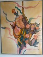 Batik schilderij br. 70cm  lengte 95cm mooie metalen lijst., Antiek en Kunst, Ophalen of Verzenden