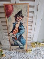 Vintage jaren 60-70 prent op hardboard. Clown met ballon, Ophalen of Verzenden