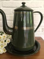 Antieke Emaille *Koffiepot* Donkergroen/Gouden Bies, Antiek en Kunst, Antiek | Emaille, Ophalen of Verzenden