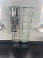Glazen cd rek, 2 stuks maat hoog 96,5. Breed 17 cm, diep 18, Ophalen, Zo goed als nieuw, Glas, Cd's