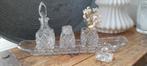 Brocante Tafel setje, peper, olie, zout , glas kristal, Ophalen of Verzenden, Kristal