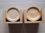 2x 6 houten onderzetters in houder, Ophalen of Verzenden, Gebruikt, Glas of Kopje