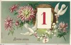 *Prachtig*Antiek 1910*Relief*Witte duiven*Hoefijzer*Chrysant, Verzamelen, Ansichtkaarten | Themakaarten, Ophalen of Verzenden