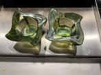 2 Mooie groene glazen waxinelichthouders, Antiek en Kunst, Antiek | Glas en Kristal, Ophalen of Verzenden