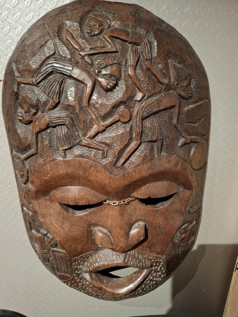 Wandmasker muurmasker Afrika houtsnijwerk, Ophalen of Verzenden
