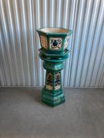 Groen geglazuurde aardewerk piedestal en cachepot .Eind 1800, Antiek en Kunst, Ophalen